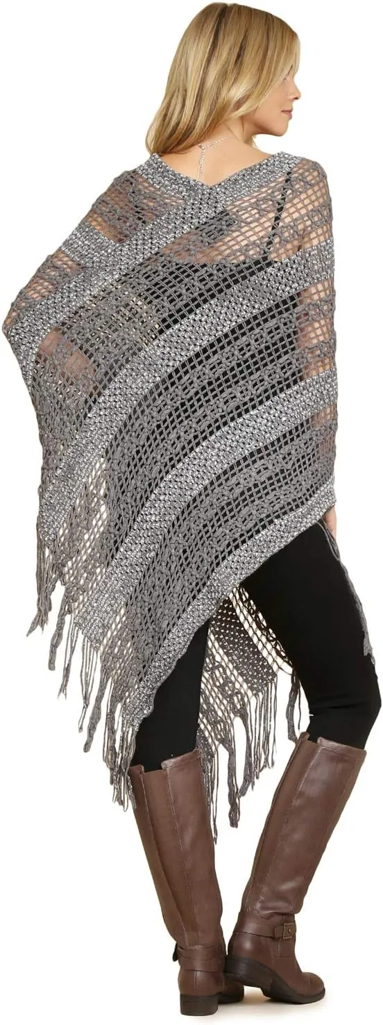 RIAH FASHION Bohemian Sequin Glitter Shawl Wrap Poncho - Kimono Cardigan, Sparkly Metallic Mesh Scarf, Open Knit Crochet