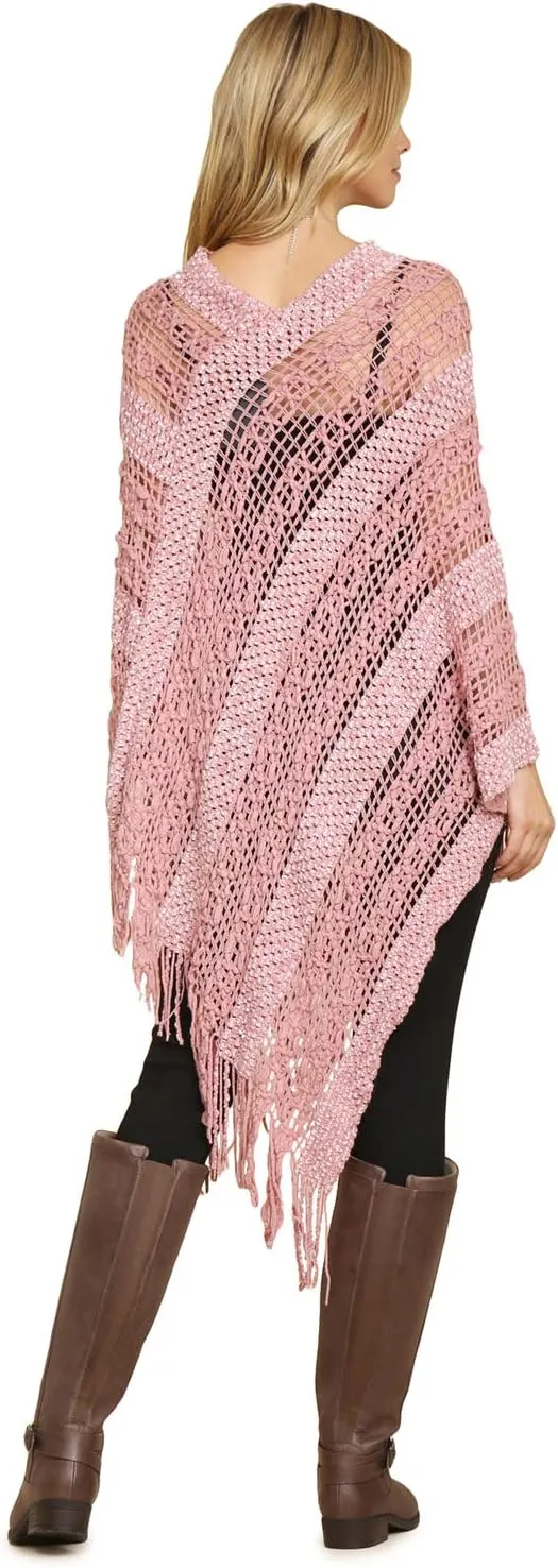 RIAH FASHION Bohemian Sequin Glitter Shawl Wrap Poncho - Kimono Cardigan, Sparkly Metallic Mesh Scarf, Open Knit Crochet
