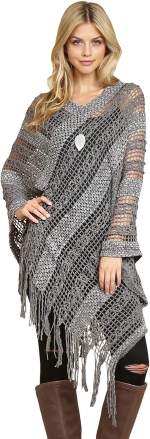 RIAH FASHION Bohemian Sequin Glitter Shawl Wrap Poncho - Kimono Cardigan, Sparkly Metallic Mesh Scarf, Open Knit Crochet