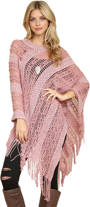 RIAH FASHION Bohemian Sequin Glitter Shawl Wrap Poncho - Kimono Cardigan, Sparkly Metallic Mesh Scarf, Open Knit Crochet