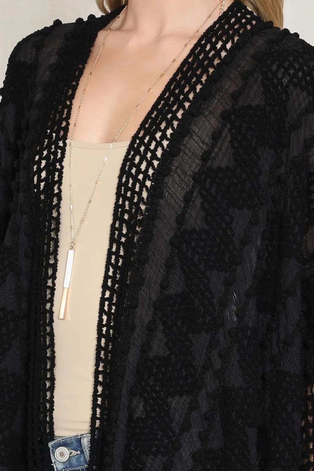 RIAH FASHION Bohemian Sequin Glitter Shawl Wrap Poncho - Kimono Cardigan, Sparkly Metallic Mesh Scarf, Open Knit Crochet