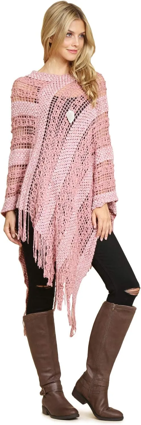 RIAH FASHION Bohemian Sequin Glitter Shawl Wrap Poncho - Kimono Cardigan, Sparkly Metallic Mesh Scarf, Open Knit Crochet