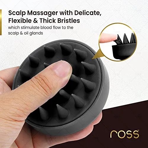 Ross Round Hair Scalp Manual Massager Shampoo Hair Brush, Super Soft Bristles for Exfoliating, Anti-Dandruff (Black)