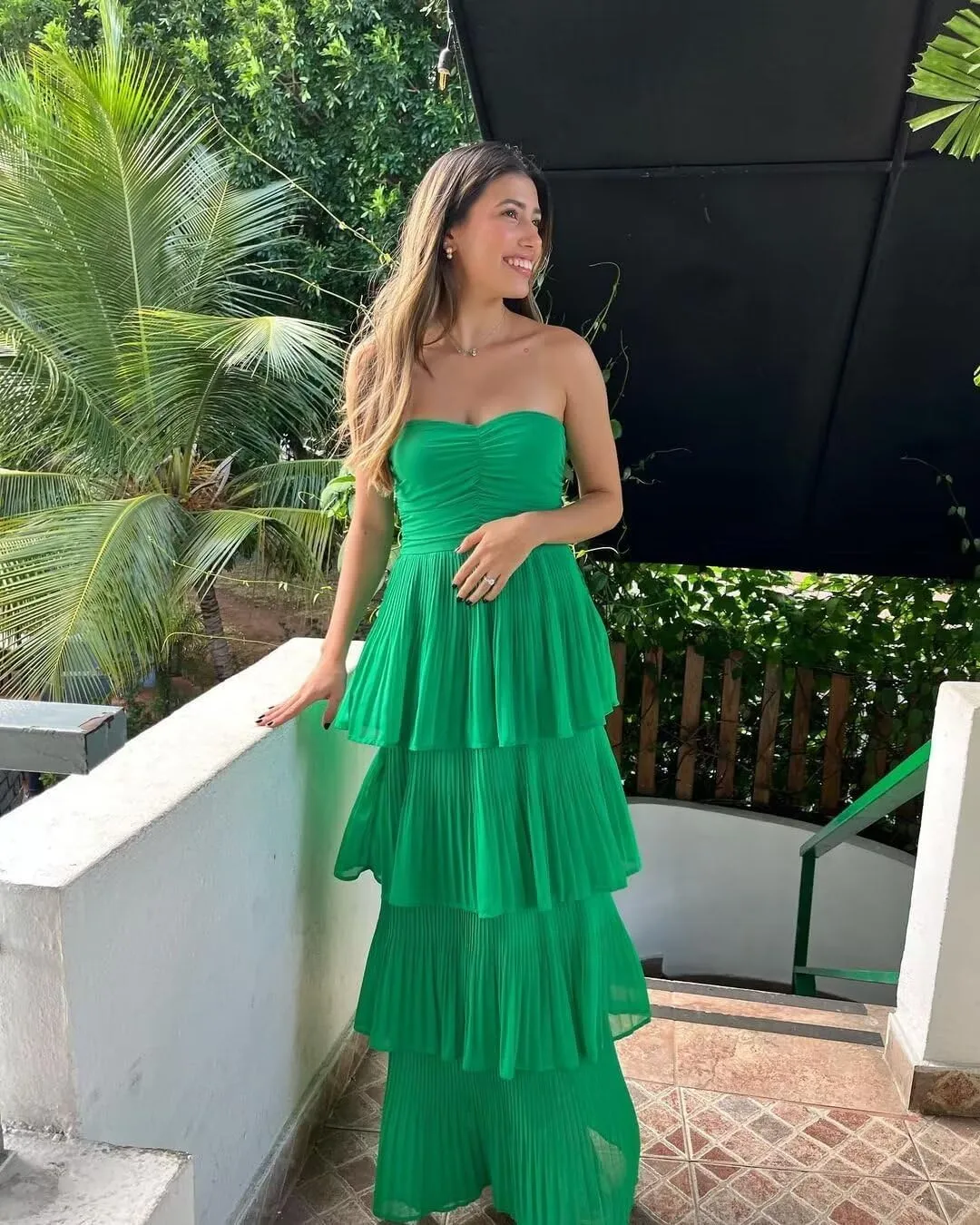 Ruffle Tiered Chiffon Prom Dresses Long Strapless Bridesmaid Dresses Sweetheart Formal Evening Gowns
