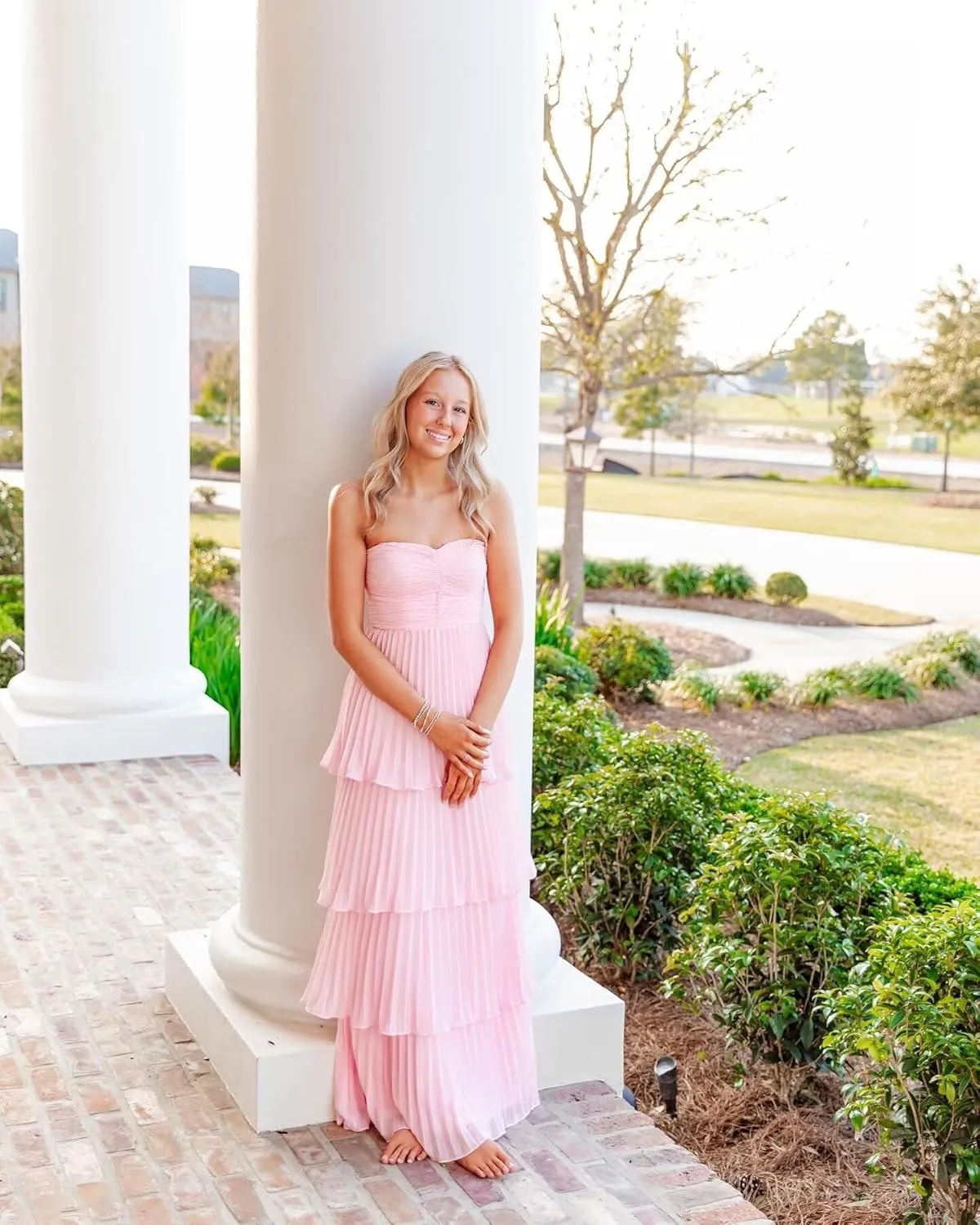 Ruffle Tiered Chiffon Prom Dresses Long Strapless Bridesmaid Dresses Sweetheart Formal Evening Gowns