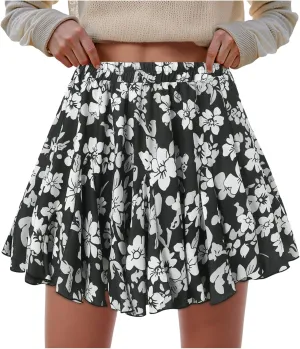 Rvidbe Skorts for Women Dressy Casual,Fashion Boho Floral Skorts Ruffle Mini Skirts Running Elastic Waisted Tennis Shorts