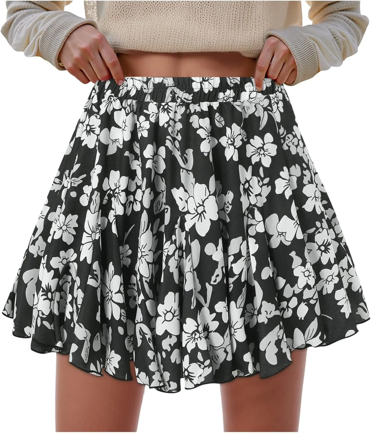 Rvidbe Skorts for Women Dressy Casual,Fashion Boho Floral Skorts Ruffle Mini Skirts Running Elastic Waisted Tennis Shorts
