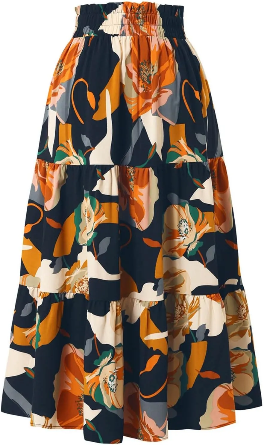 Rvidbe Summer Skirts for Women 2025,Women's Boho Floral Midi Skirt Elastic High Waisted Swing A-Line Tiered Beach Long Skirts