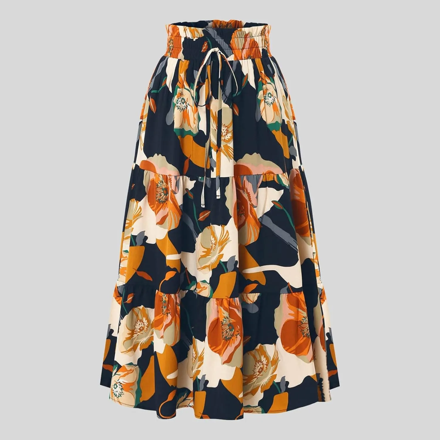Rvidbe Summer Skirts for Women 2025,Women's Boho Floral Midi Skirt Elastic High Waisted Swing A-Line Tiered Beach Long Skirts