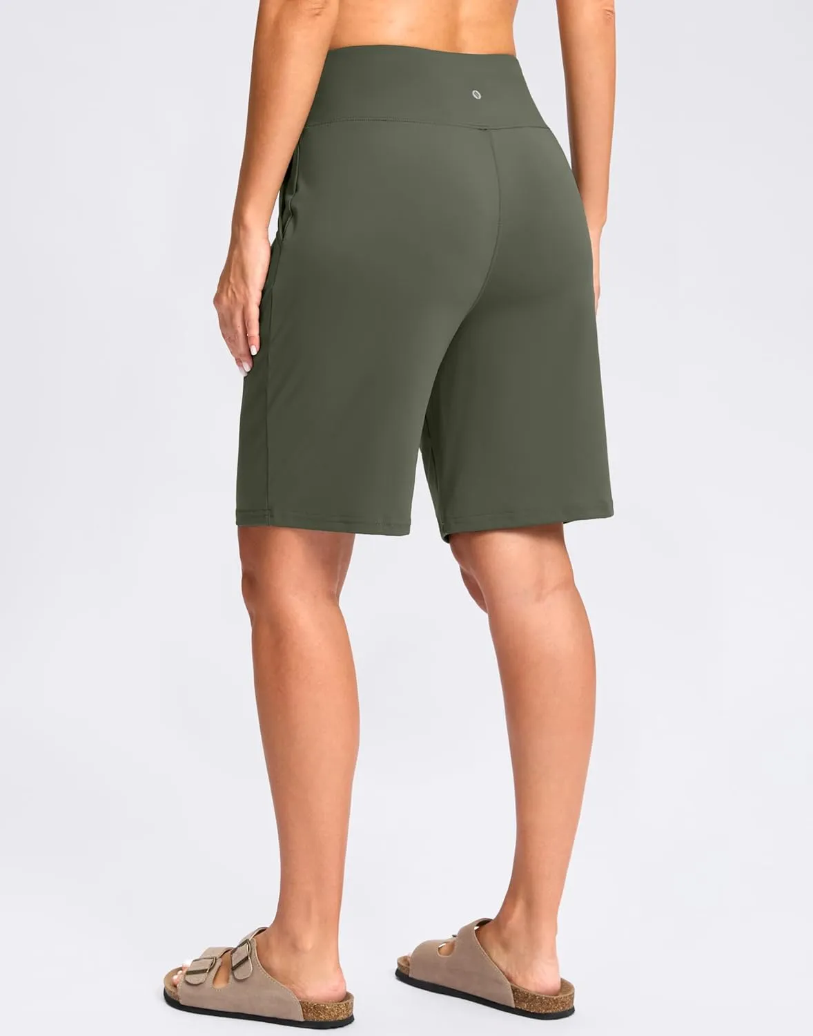 SANTINY Bermuda Shorts for Women Knee Length 9" High Waisted Pleated Casual Long Shorts with Pockets Walking Workout Athletic