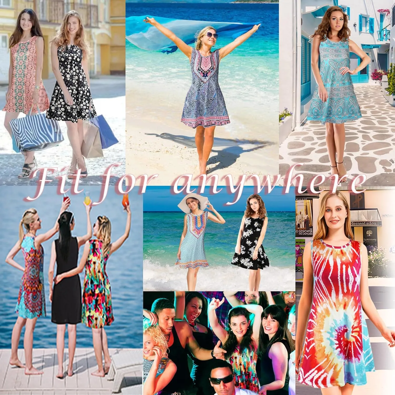 Scotamalone Summer Dresses for Women 2023 Beach Floral Tshirt Sundress Sleeveless Pockets Casual Loose Tank Dress