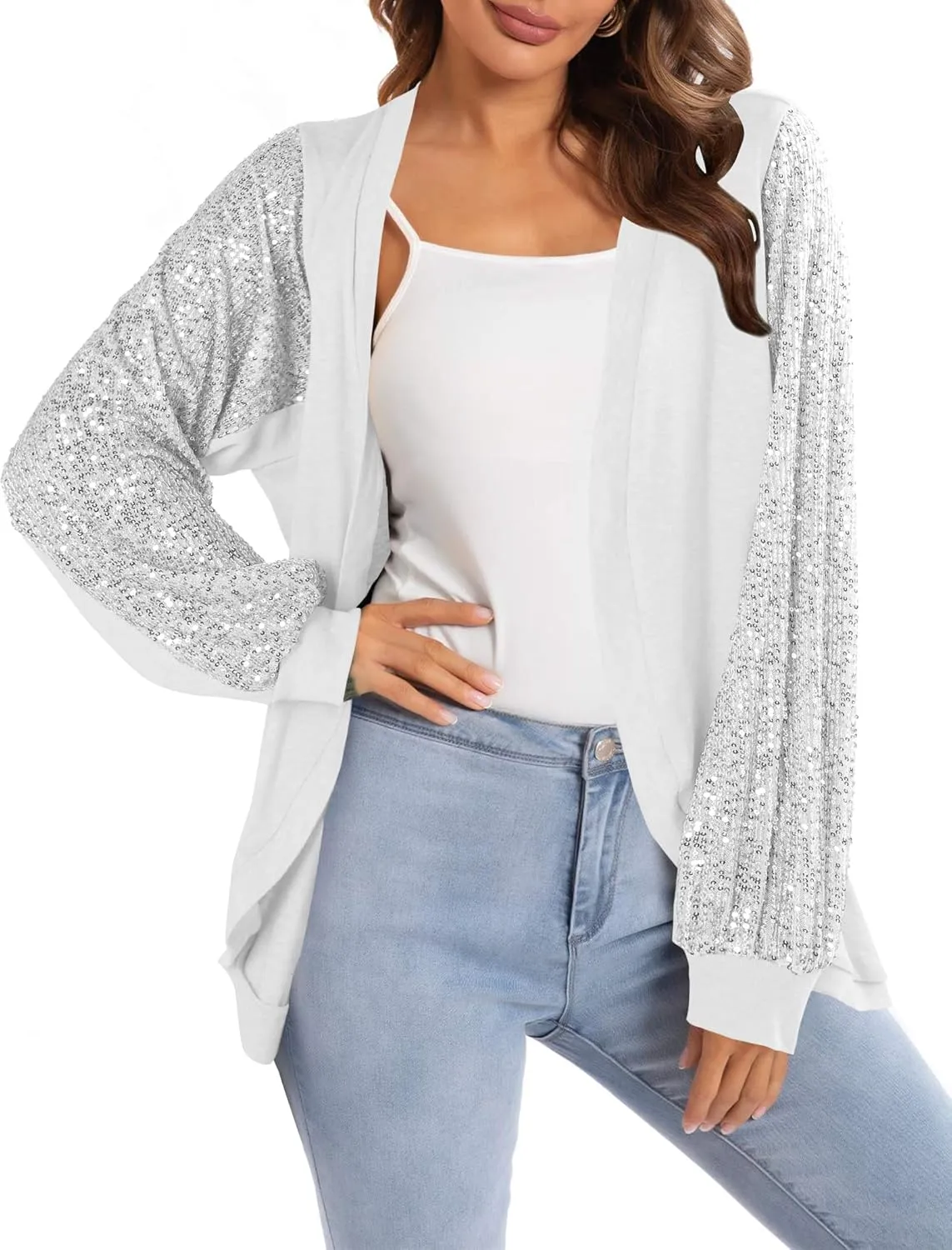 Sequin Cardigans for Women Sparkly New Year Tops Open Front Outerwear Coat Shimmer Glitter Loose Jackets