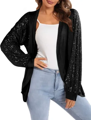 Sequin Cardigans for Women Sparkly New Year Tops Open Front Outerwear Coat Shimmer Glitter Loose Jackets