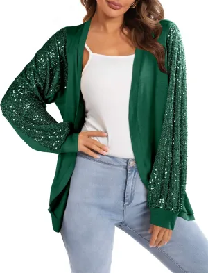 Sequin Cardigans for Women Sparkly New Year Tops Open Front Outerwear Coat Shimmer Glitter Loose Jackets