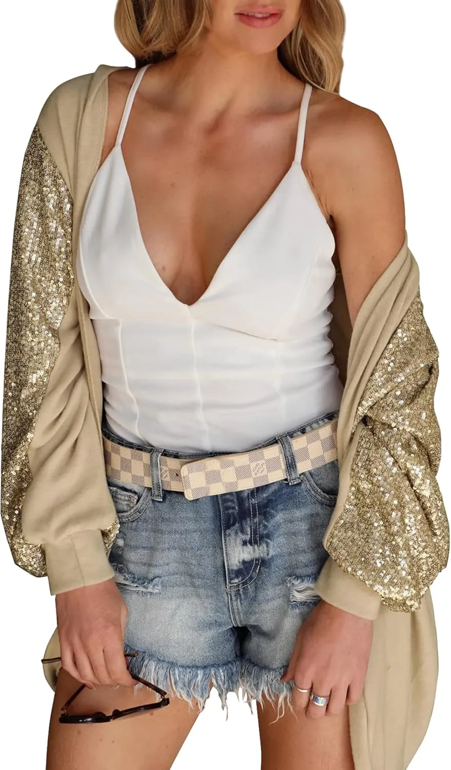 Sequin Cardigans for Women Sparkly New Year Tops Open Front Outerwear Coat Shimmer Glitter Loose Jackets