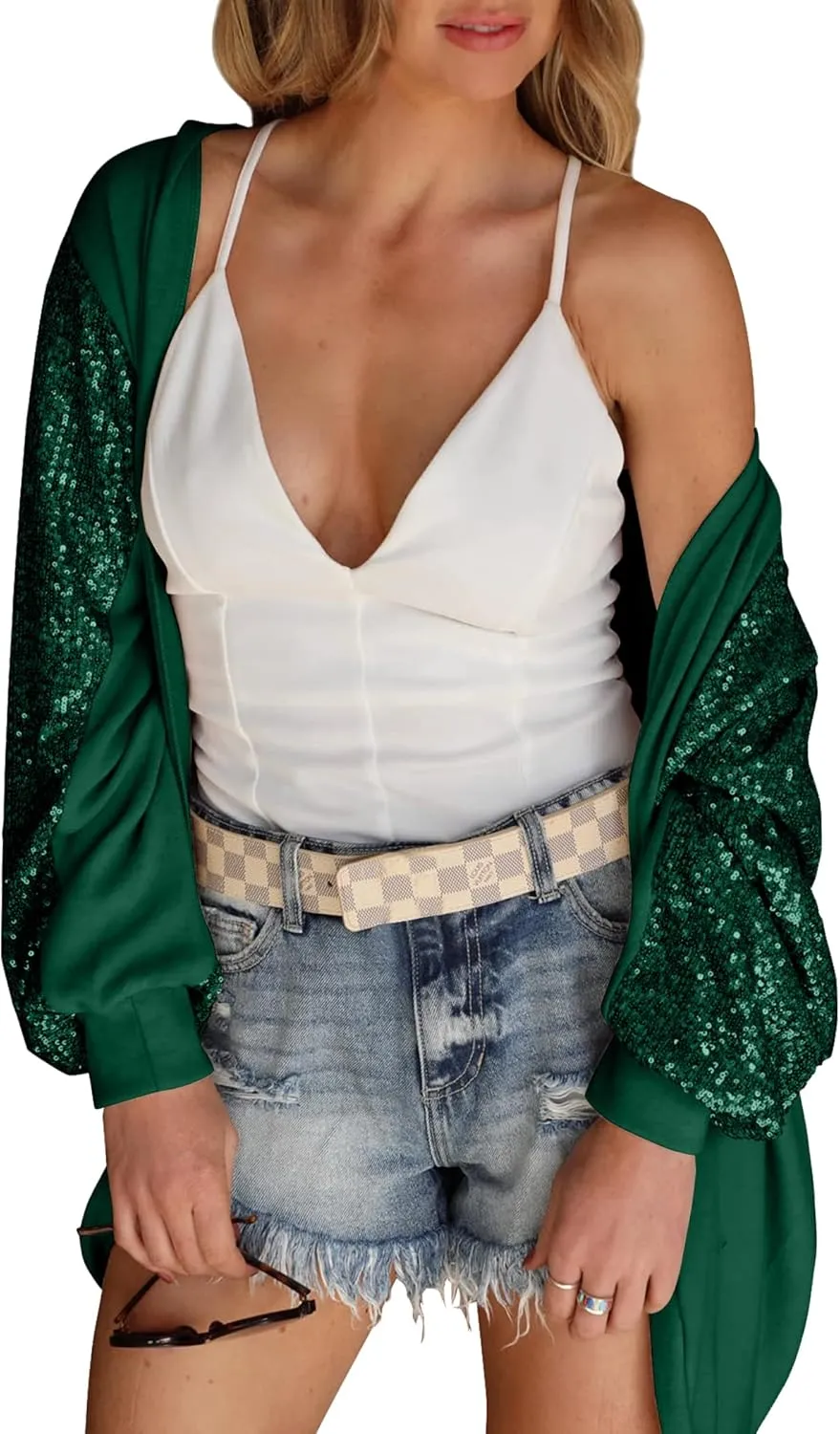 Sequin Cardigans for Women Sparkly New Year Tops Open Front Outerwear Coat Shimmer Glitter Loose Jackets