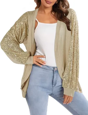 Sequin Cardigans for Women Sparkly New Year Tops Open Front Outerwear Coat Shimmer Glitter Loose Jackets