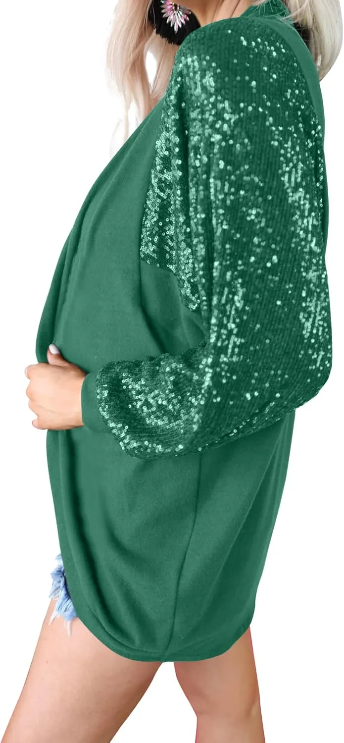 Sequin Cardigans for Women Sparkly New Year Tops Open Front Outerwear Coat Shimmer Glitter Loose Jackets