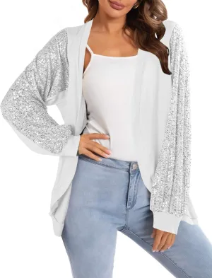 Sequin Cardigans for Women Sparkly New Year Tops Open Front Outerwear Coat Shimmer Glitter Loose Jackets