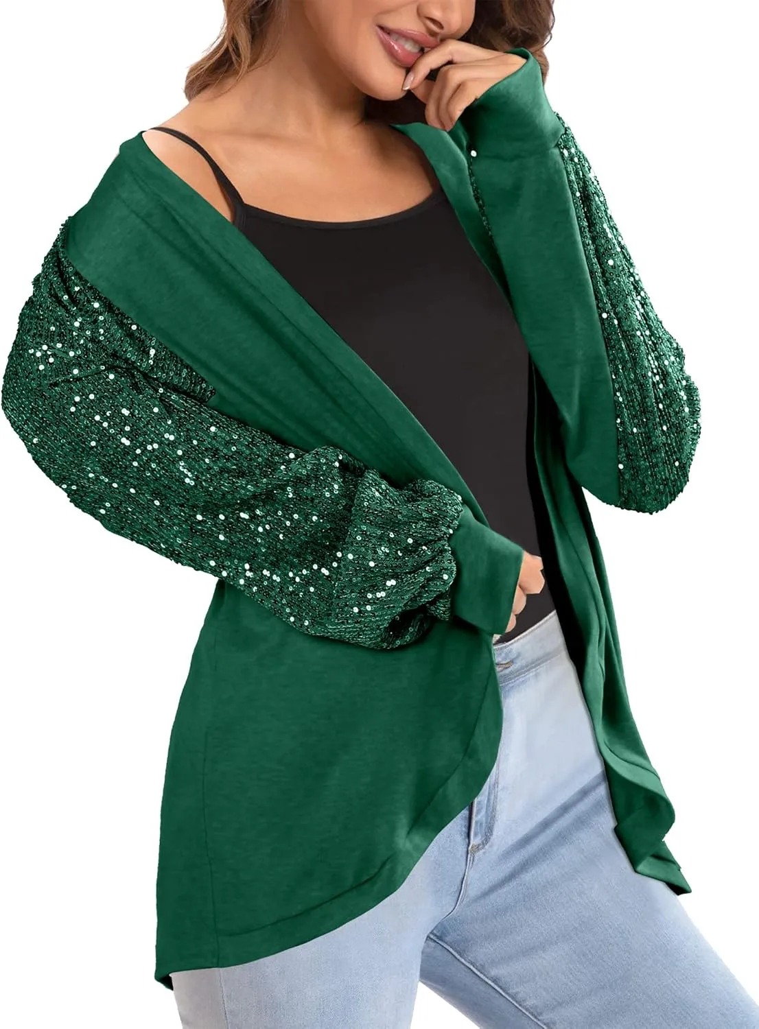 Sequin Cardigans for Women Sparkly New Year Tops Open Front Outerwear Coat Shimmer Glitter Loose Jackets