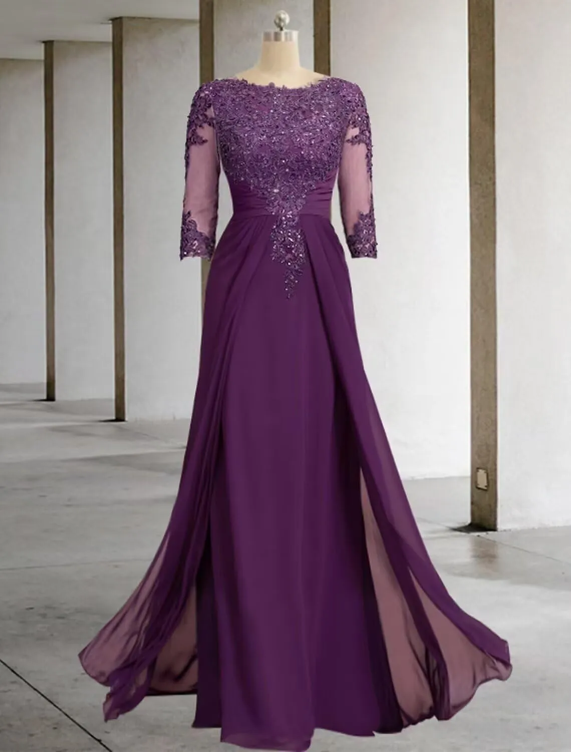 Sequin Lace Mother of The Bride Dresses for Wedding 3/4 Sleeves Mother of The Groom Dresses Chiffon Formal Dress
