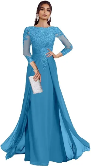 Sequin Lace Mother of The Bride Dresses for Wedding 3/4 Sleeves Mother of The Groom Dresses Chiffon Formal Dress