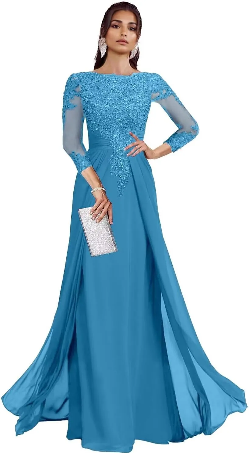 Sequin Lace Mother of The Bride Dresses for Wedding 3/4 Sleeves Mother of The Groom Dresses Chiffon Formal Dress