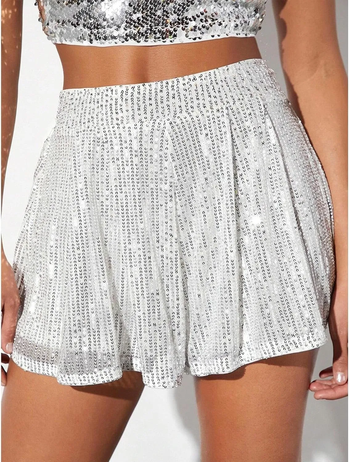 Sequin Skirt for Women Sparkly Glitter Sexy Mini Skirt Skort A-Line High Waist Sparkle Skirt Shorts Mardi Gras Outfit