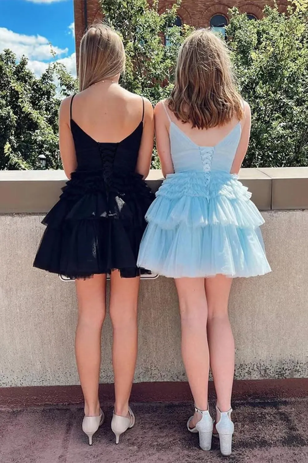 Sevintage Sparkly Tulle Homecoming Dress with Ruffles Short Tiered Graduation Formal Prom Cocktail Party Gown