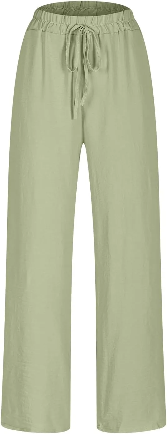 SHOPESSA Linen Pants for Women Drawstring high Waisted Capris with Pockets Solid Color Ladies capriswomen Linen Pants