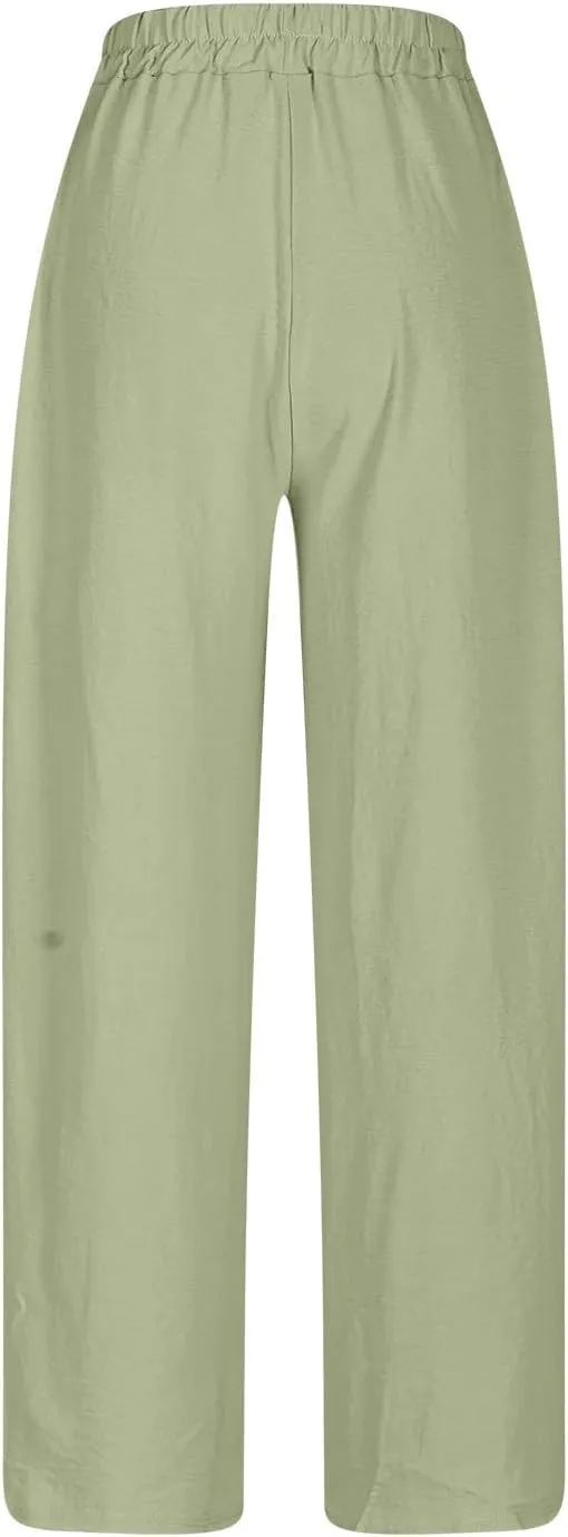 SHOPESSA Linen Pants for Women Drawstring high Waisted Capris with Pockets Solid Color Ladies capriswomen Linen Pants