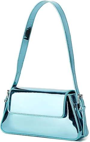 Silver Bag Evening Clutch Bag Sparkly Satchel Patent Leather Y2K Handbag Crossbody Metallic Purses for Party.