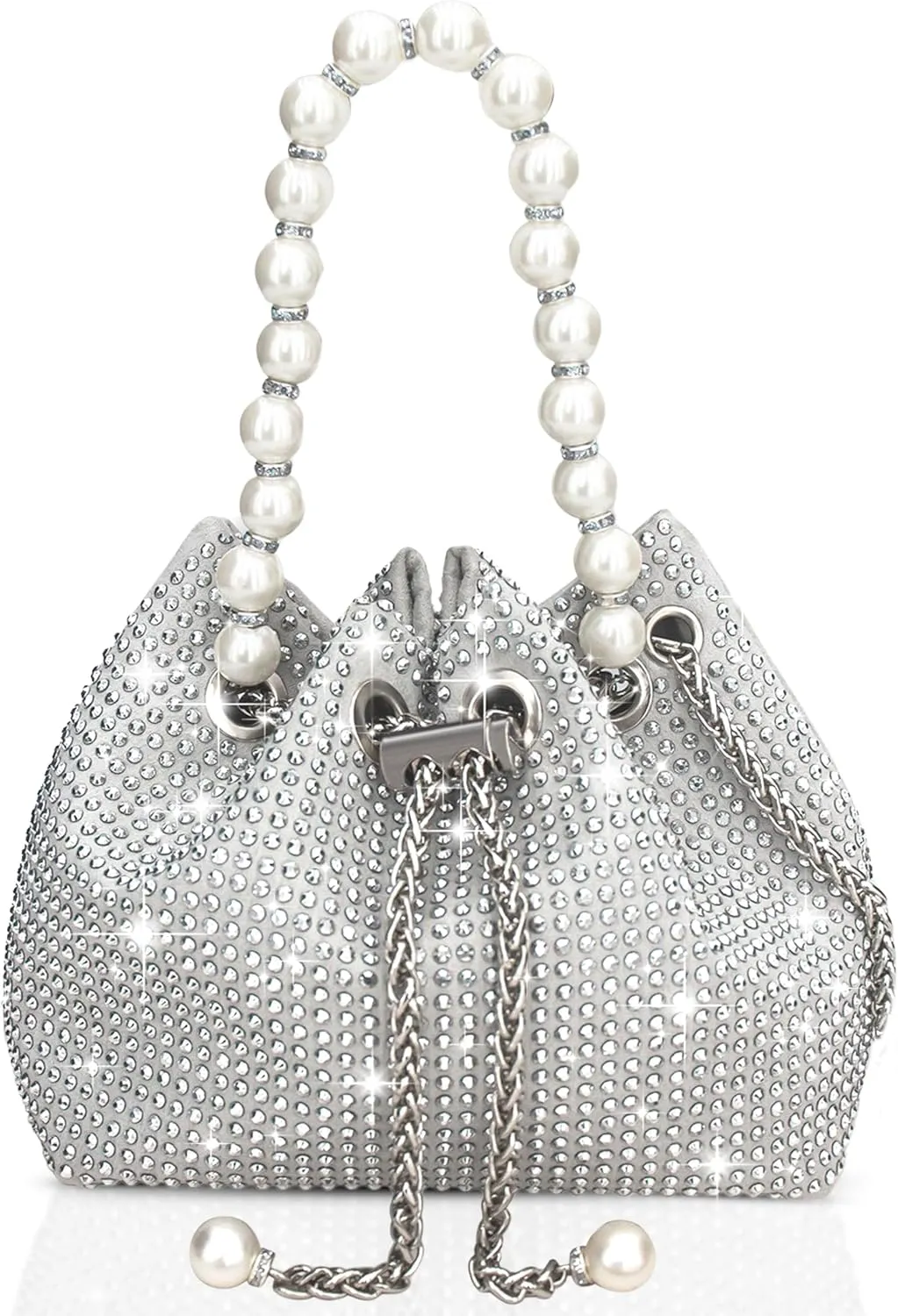 Silver Rhinestone Clutch Purse - Sparkly Silver Crystal Purse - Rhinestone Clutch Evening Bag - Small Handbag With Beaded Handle