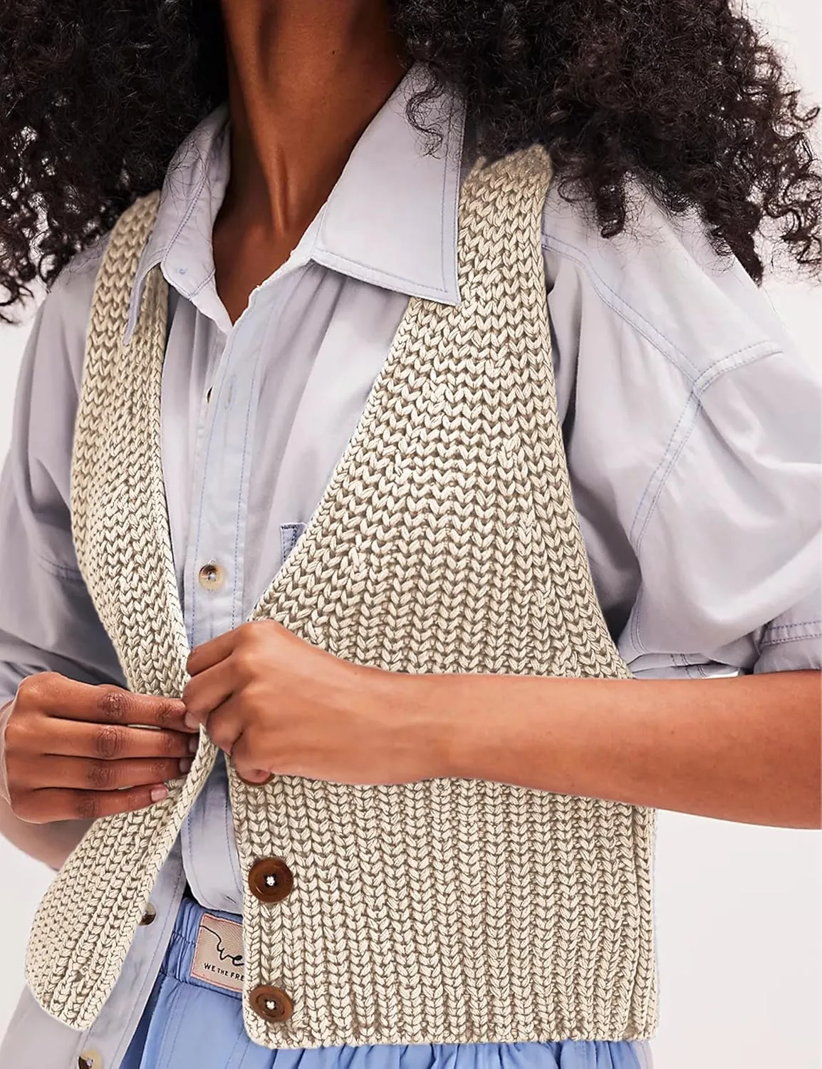 SKIKYAN Womens Casual Knit Sweater Vest Button Down Sleeveless Crochet Crop Short Cardigans