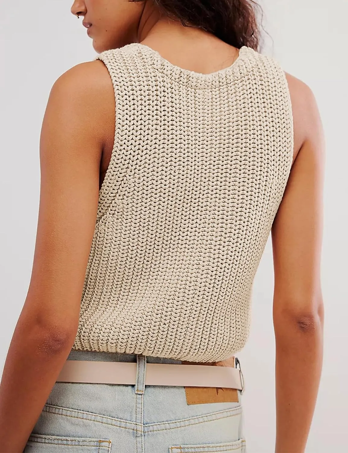 SKIKYAN Womens Casual Knit Sweater Vest Button Down Sleeveless Crochet Crop Short Cardigans