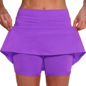 Skorts for Women Lightweight High Waisted Solid Color Athletic Tennis Golf Skirts Summer Yoga Culottes with Pocket Under A Dollar Items A7Purple, XXL