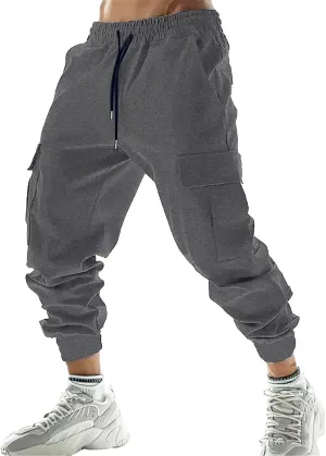 Slim Fit Cargo Pants Mens Multi-Pockets Solid Jpggers Sweatpants Drawstring Outdoor Athletic Cotton Lounge Track Pants