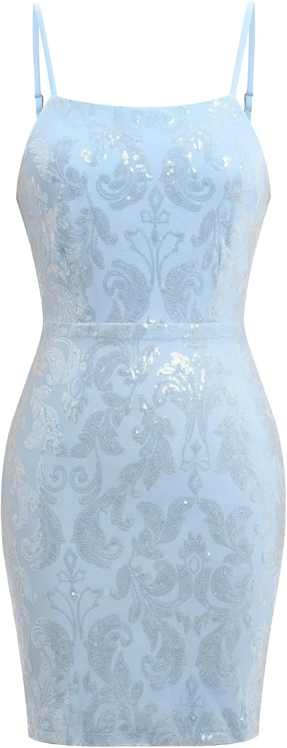 Sparkly Sequin Homecoming Dresses for Teens Short Prom HOCO Glitter Floral Bodycon Mini Dress Tight Cocktail Party Night Club