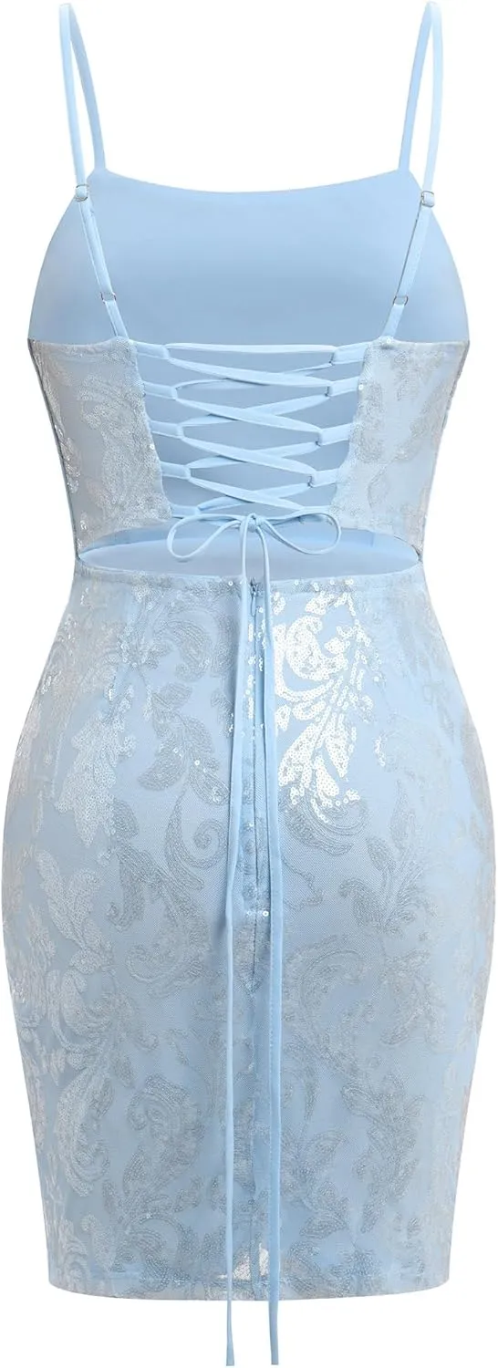 Sparkly Sequin Homecoming Dresses for Teens Short Prom HOCO Glitter Floral Bodycon Mini Dress Tight Cocktail Party Night Club