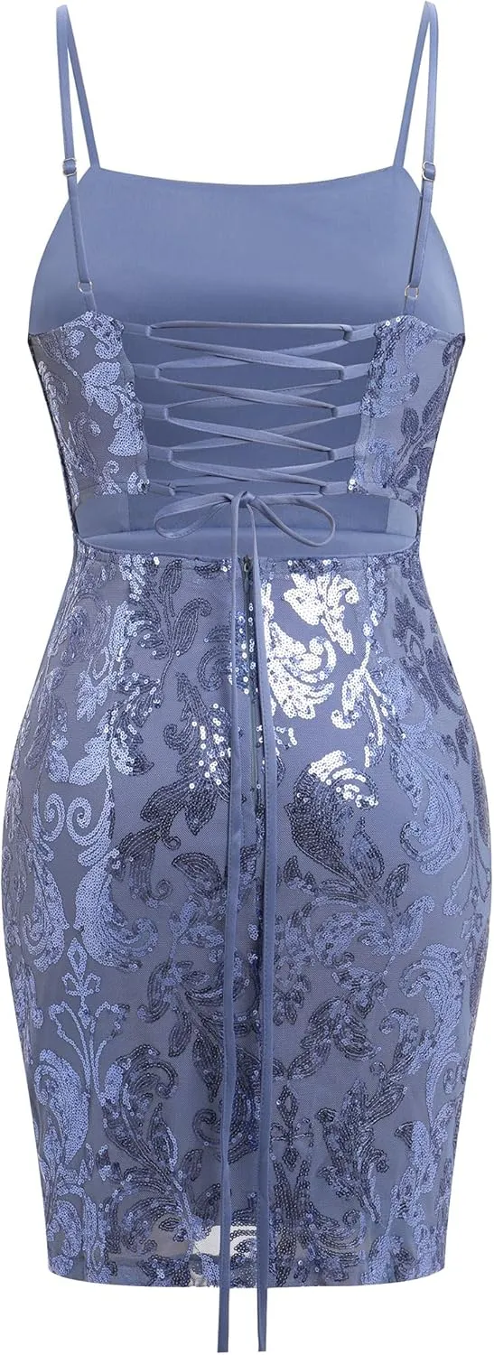 Sparkly Sequin Homecoming Dresses for Teens Short Prom HOCO Glitter Floral Bodycon Mini Dress Tight Cocktail Party Night Club