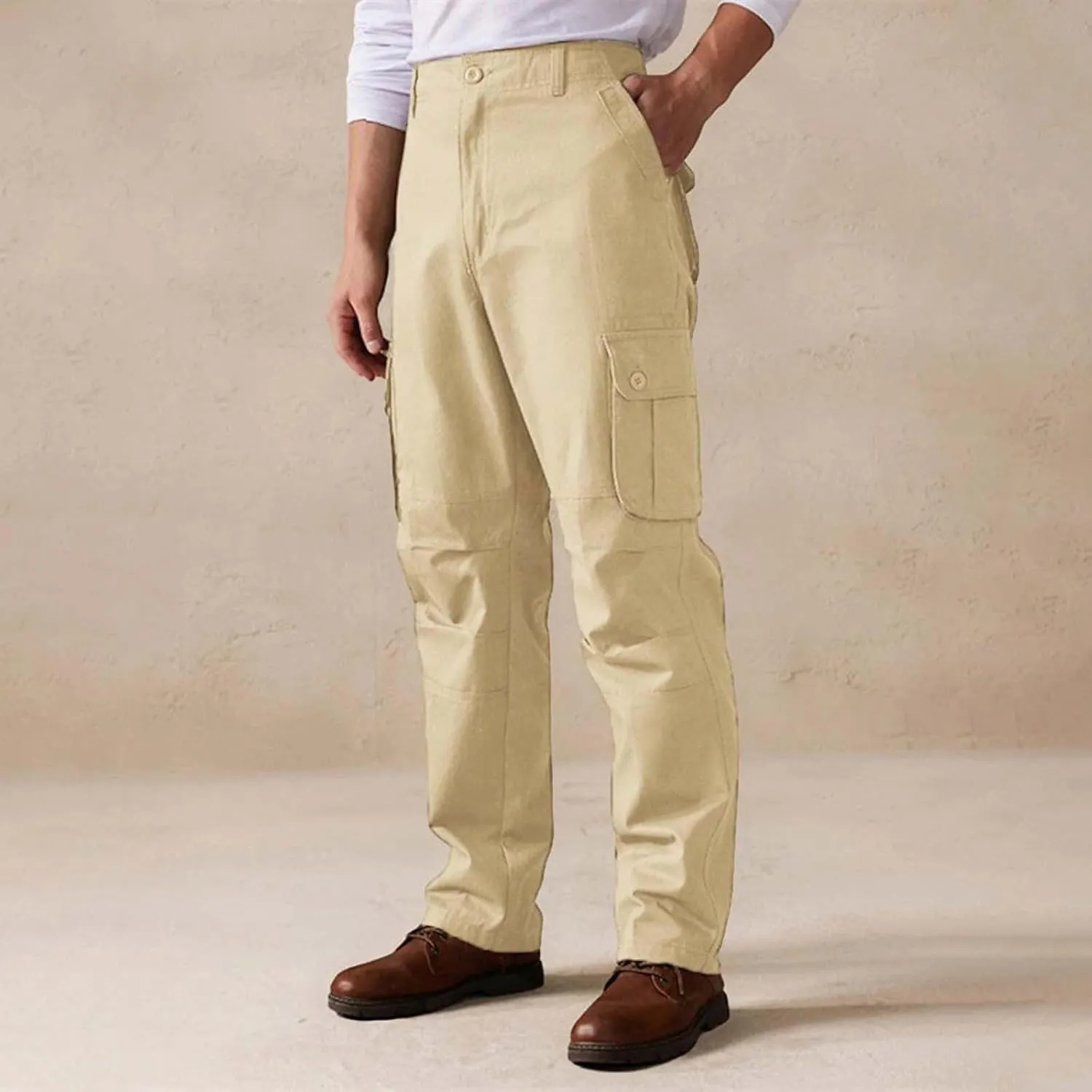 Straight Leg Cargo Pants Men Pocket Plus Size 2024 Fitness Dress Pants Zip Buckle Waist Casual Suit Trousers Workwear