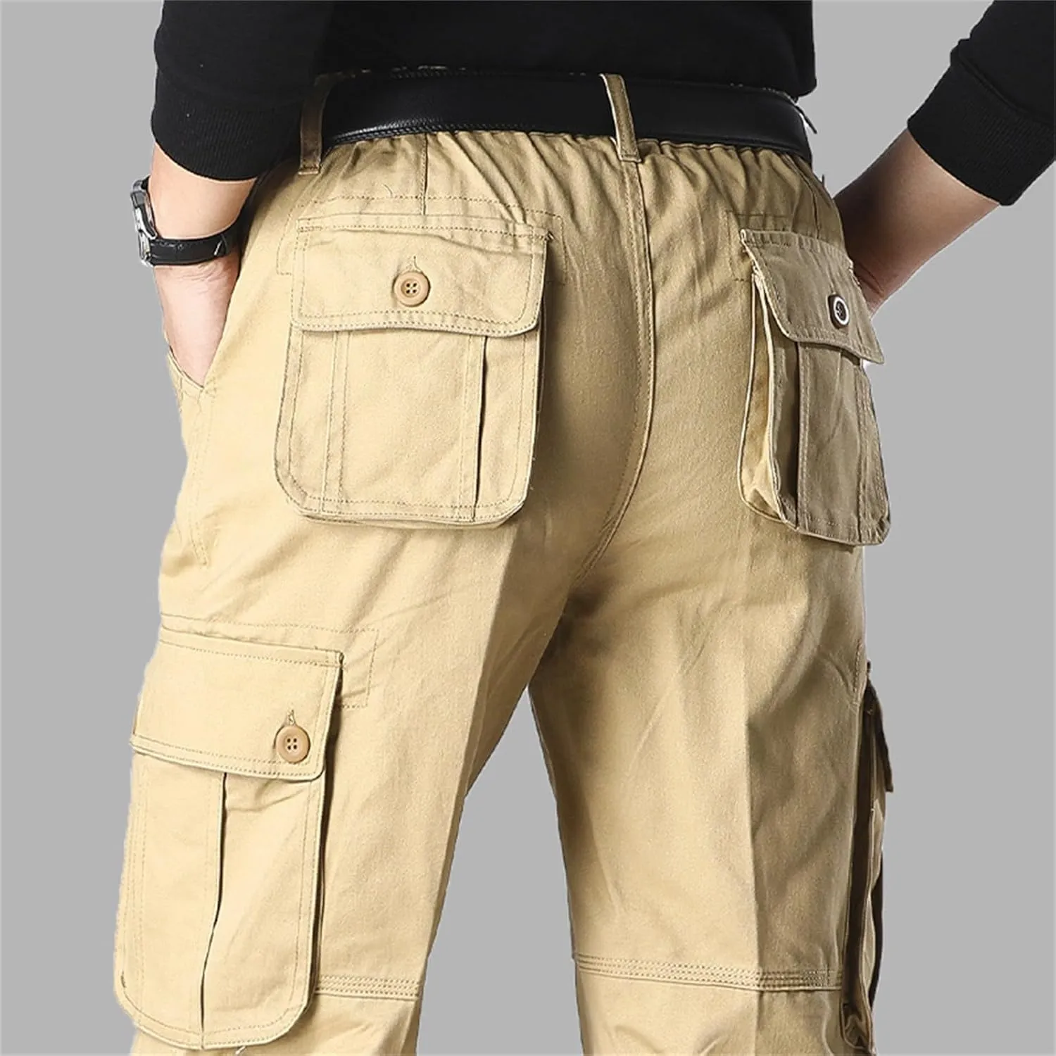 Straight Leg Cargo Pants Men Pocket Plus Size 2024 Fitness Dress Pants Zip Buckle Waist Casual Suit Trousers Workwear