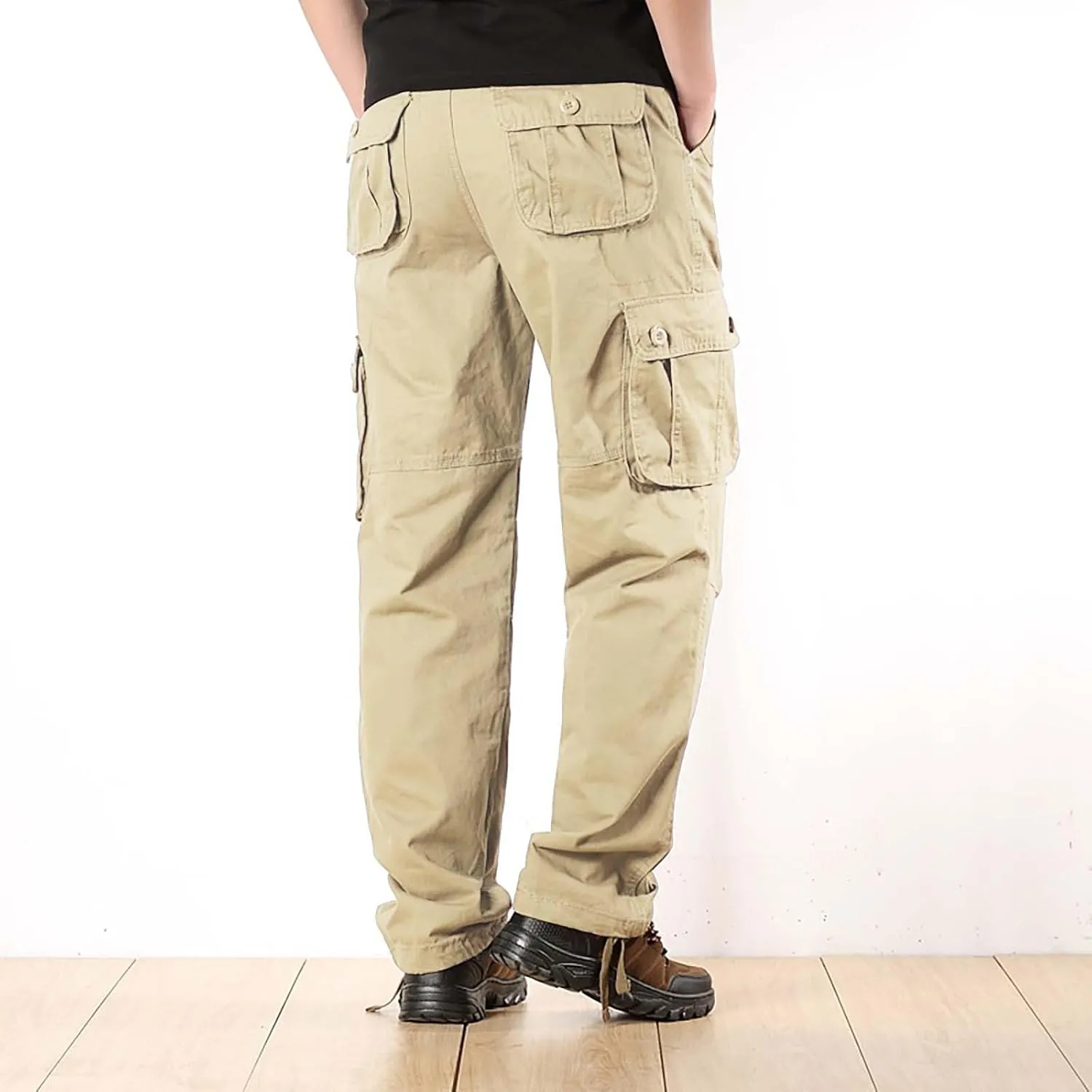 Straight Leg Cargo Pants Men Pocket Plus Size 2024 Fitness Dress Pants Zip Buckle Waist Casual Suit Trousers Workwear