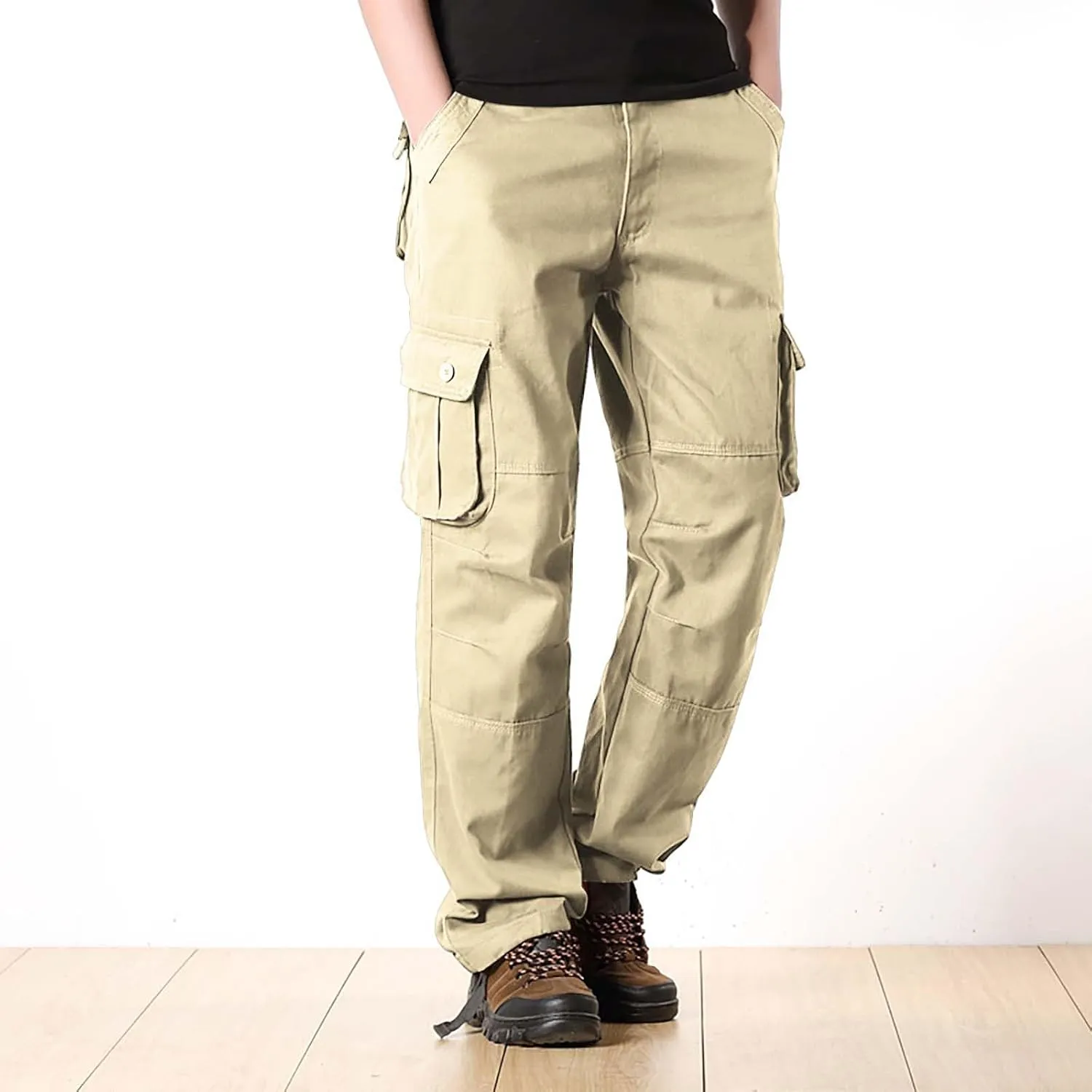 Straight Leg Cargo Pants Men Pocket Plus Size 2024 Fitness Dress Pants Zip Buckle Waist Casual Suit Trousers Workwear