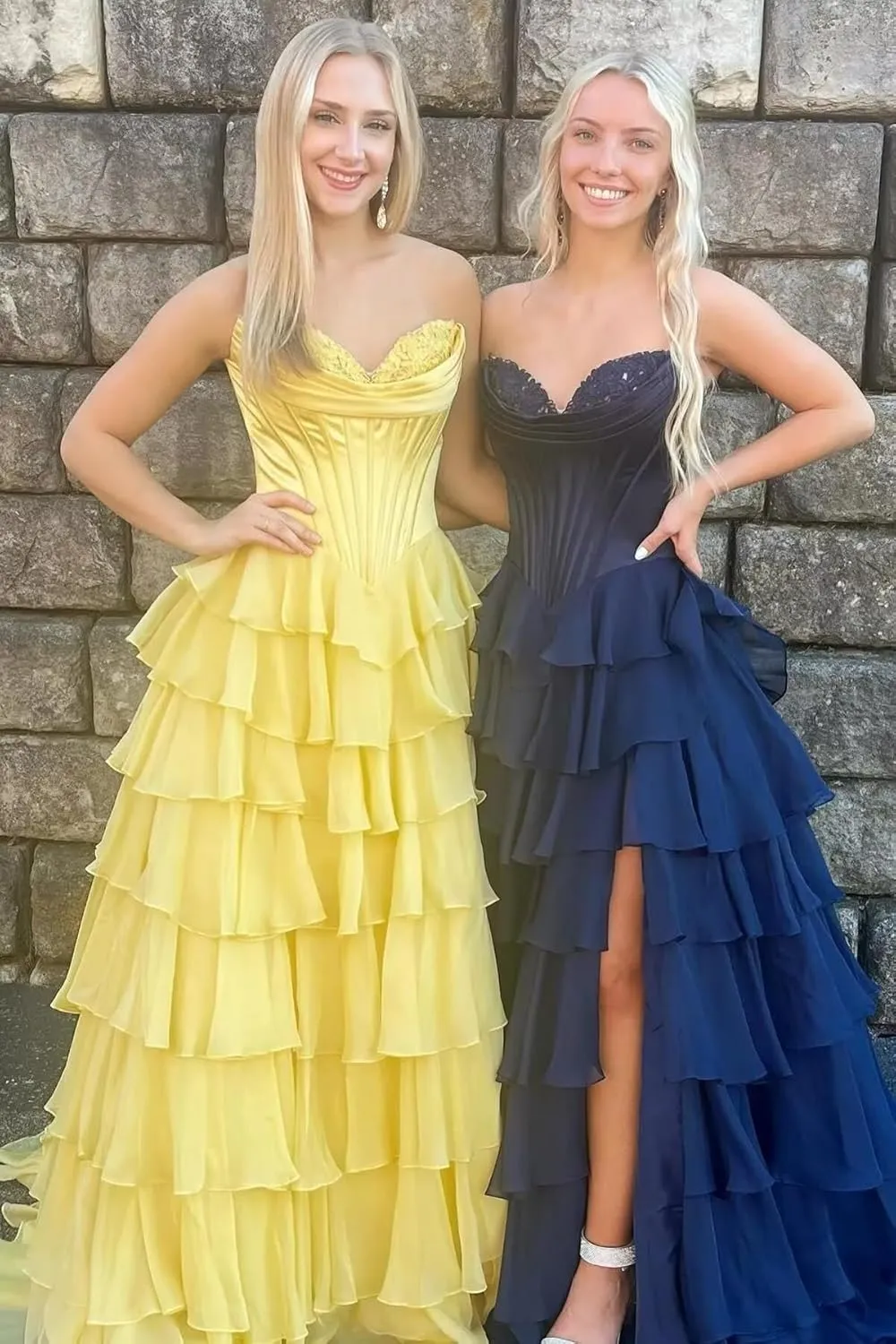 Strapless Prom Dresses for Women 2025 Chiffon Layered Formal Evening Dress A Line Corset Party Gowns with Slit