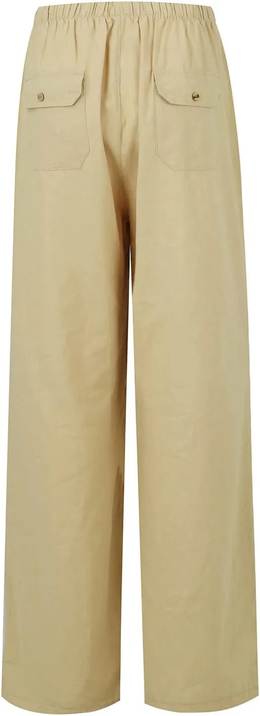Striped Linen Pants for Women Women's Spring and Summer Cotton and Linen Trousers Loose Plus Size Wide Leg Pants