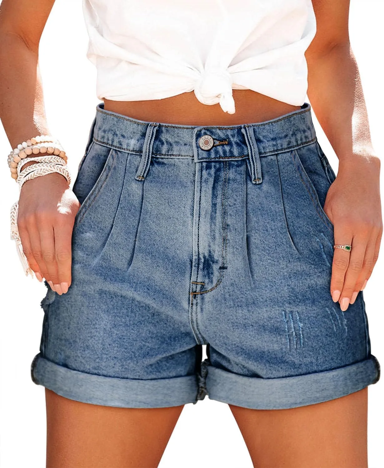 StunShow Women's Denim Shorts Mid Waist Jean Short
