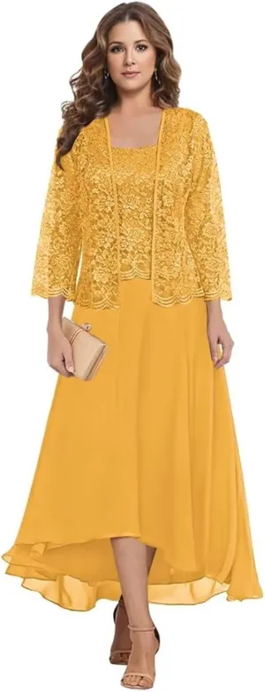 Stylefun Women's Lace Mother of The Bride Dresses with Jacket 3/4 Sleeve Chiffon Long Formal Dresses Evening Gowns