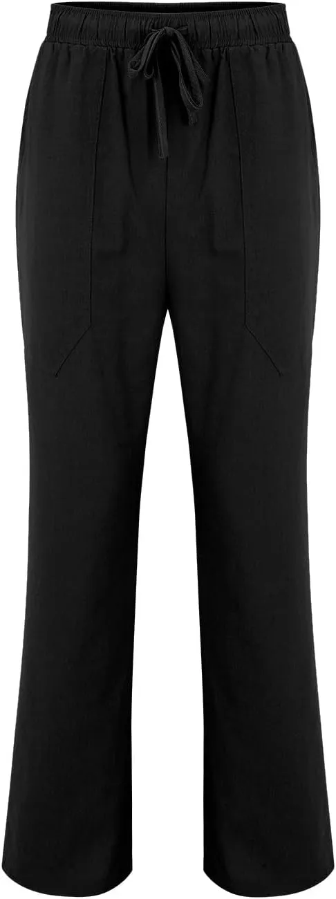 Summer Linen Dressy Pants for Mens Casual Solid Color Business Trousers Lightweight Wide Leg Cargo Sweatpants with Pockets