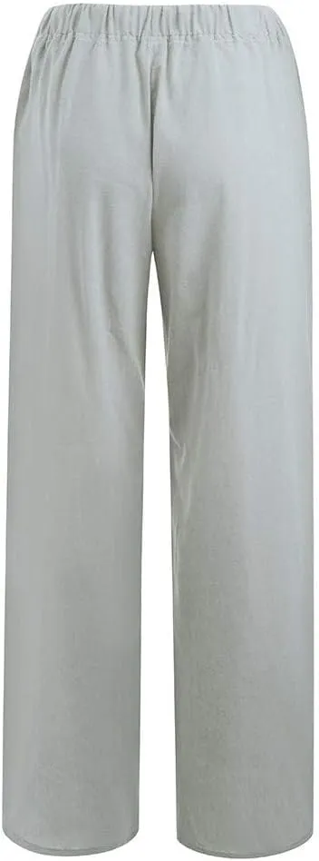 Summer Linen Pants Women Lightweight Wide Leg Palazzo Pants Loose Fit Drawstring Flowy Lounge Trousers with Pockets